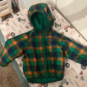 Patagonia Reversible Kelly Green & Plaid Hooded Puffer Jacket Coat